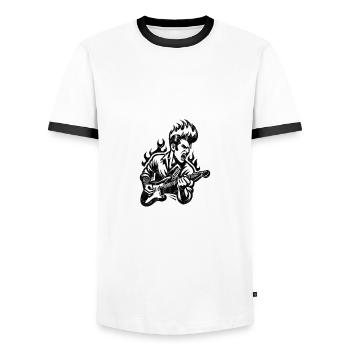 Rockabilly - On Fire - Music Retro Vintage - Men's Ringer Shirt - white/black - Front - AI Model Female 172 light (172cm) & AI Model Male 178 dark (178cm)