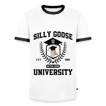 Silly Goose University Silly Goose University Meme - Men's Ringer Shirt - white/black - Front - AI Model Female 172 light (172cm) & AI Model Male 178 dark (178cm)