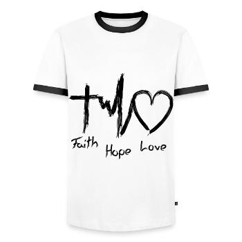Faith Love Hope God Jesus Christ - Men's Ringer Shirt - white/black - Front - AI Model Female 172 light (172cm) & AI Model Male 178 dark (178cm)