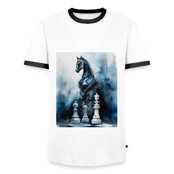 Blue Chess Knight Came to Life - Men's Ringer Shirt - white/black - Front - AI Model Female 172 light (172cm) & AI Model Male 178 dark (178cm)
