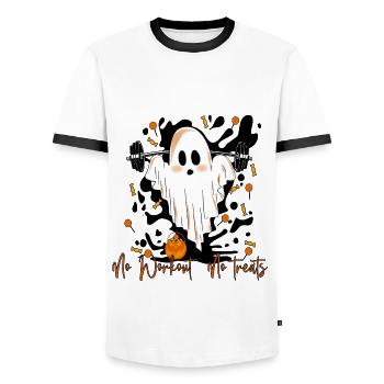 Terribly cute ghost at workout halloween - Men's Ringer Shirt - white/black - Front - AI Model Female 172 light (172cm) & AI Model Male 178 dark (178cm)