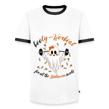 Booty Workout Funny Halloween Ghost for Fitness - Men's Ringer Shirt - white/black - Front - AI Model Female 172 light (172cm) & AI Model Male 178 dark (178cm)
