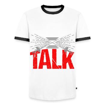 Fechten Fechtsport I am not here to talk - Männer Kontrast-T-Shirt - Weiß/Schwarz - Vorne - AI Model Female 172 light (172cm) & AI Model Male 178 dark (178cm)
