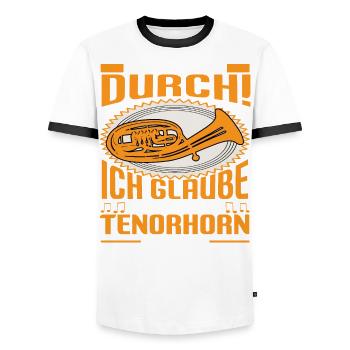 Tenorhorn Musikinstrument Lasst mich durch - Männer Kontrast-T-Shirt - Weiß/Schwarz - Vorne - AI Model Female 172 light (172cm) & AI Model Male 178 dark (178cm)