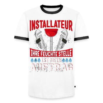 Installateur Ihre feuchte Stelle ist mein Auftrag - Männer Kontrast-T-Shirt - Weiß/Schwarz - Vorne - AI Model Female 172 light (172cm) & AI Model Male 178 dark (178cm)