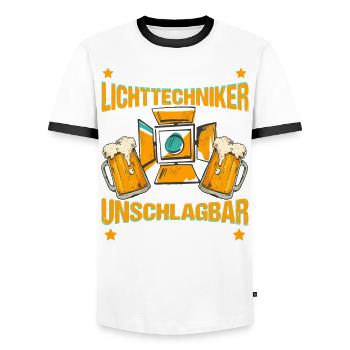 Lichttechniker Lichtdesigner Unschlagbar am Tresen - Männer Kontrast-T-Shirt - Weiß/Schwarz - Vorne - AI Model Female 172 light (172cm) & AI Model Male 178 dark (178cm)