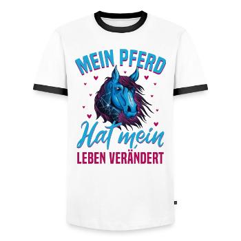 Reiten Reiterin Mein Pferd hat das Leben verändert - Männer Kontrast-T-Shirt - Weiß/Schwarz - Vorne - AI Model Female 172 light (172cm) & AI Model Male 178 dark (178cm)