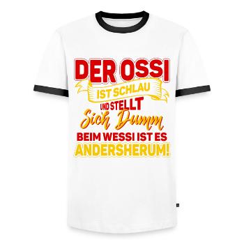 Ostdeutschland Ossi Ostdeutscher Der Ossi - Männer Kontrast-T-Shirt - Weiß/Schwarz - Vorne - AI Model Female 172 light (172cm) & AI Model Male 178 dark (178cm)