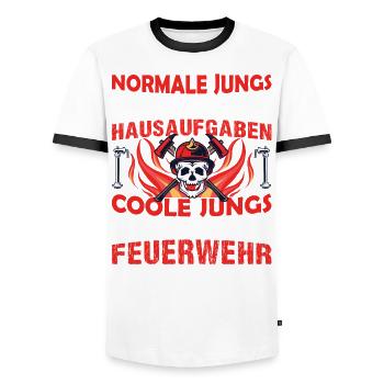 Jugenfeuerwehr Feuerwehrmann Schule - Männer Kontrast-T-Shirt - Weiß/Schwarz - Vorne - AI Model Female 172 light (172cm) & AI Model Male 178 dark (178cm)