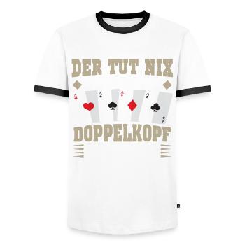 Doppelkopf Doppelkopfspieler Der tut nix - Männer Kontrast-T-Shirt - Weiß/Schwarz - Vorne - AI Model Female 172 light (172cm) & AI Model Male 178 dark (178cm)