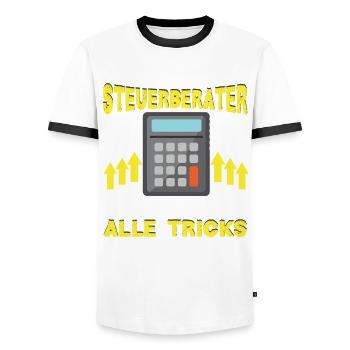 Steuerberater Buchhalter Ich kenne alle Tricks - Männer Kontrast-T-Shirt - Weiß/Schwarz - Vorne - AI Model Female 172 light (172cm) & AI Model Male 178 dark (178cm)