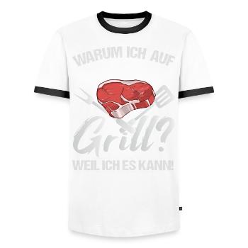 Grillen Grillmeister Schwenkgrill - Männer Kontrast-T-Shirt - Weiß/Schwarz - Vorne - AI Model Female 172 light (172cm) & AI Model Male 178 dark (178cm)