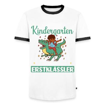 Einschulung Schulkind Bye Bye Kindergarten - Männer Kontrast-T-Shirt - Weiß/Schwarz - Vorne - AI Model Female 172 light (172cm) & AI Model Male 178 dark (178cm)