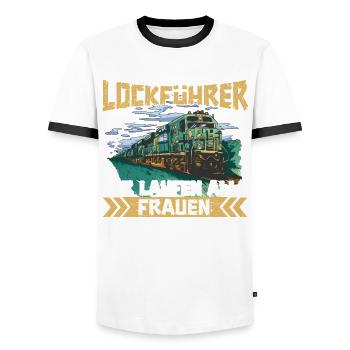 Lockführer Zug Lokomotive - Männer Kontrast-T-Shirt - Weiß/Schwarz - Vorne - AI Model Female 172 light (172cm) & AI Model Male 178 dark (178cm)