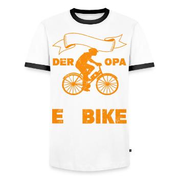 EBike Opa Rentner Pedelec Fahrrad Elektro Rad - Männer Kontrast-T-Shirt - Weiß/Schwarz - Vorne - AI Model Female 172 light (172cm) & AI Model Male 178 dark (178cm)