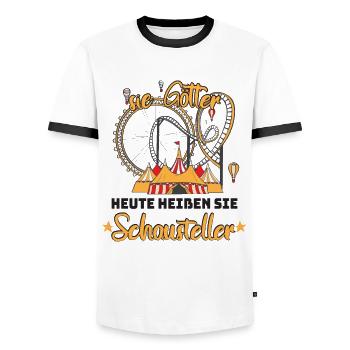 Kirmes Schausteller Früher nannte man sie Götter - Männer Kontrast-T-Shirt - Weiß/Schwarz - Vorne - AI Model Female 172 light (172cm) & AI Model Male 178 dark (178cm)