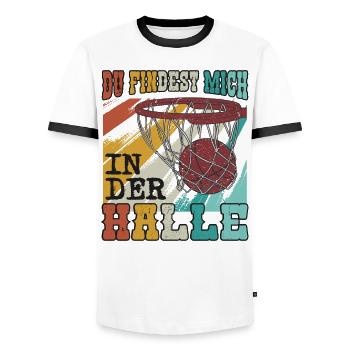 Basketball Basketballhaller - Männer Kontrast-T-Shirt - Weiß/Schwarz - Vorne - AI Model Female 172 light (172cm) & AI Model Male 178 dark (178cm)