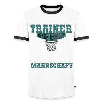 Basketball Basketballtrainer Basketballmannschaft - Männer Kontrast-T-Shirt - Weiß/Schwarz - Vorne - AI Model Female 172 light (172cm) & AI Model Male 178 dark (178cm)