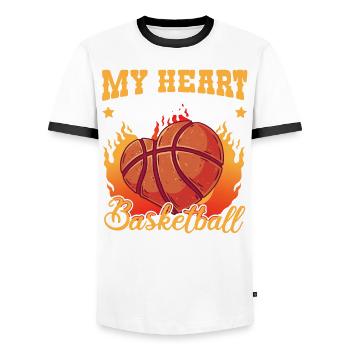 Basketballer My heart beats for Basektball - Männer Kontrast-T-Shirt - Weiß/Schwarz - Vorne - AI Model Female 172 light (172cm) & AI Model Male 178 dark (178cm)