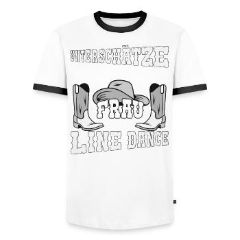 Line Dance Countrymusik Unterschätze niemals eine - Männer Kontrast-T-Shirt - Weiß/Schwarz - Vorne - AI Model Female 172 light (172cm) & AI Model Male 178 dark (178cm)