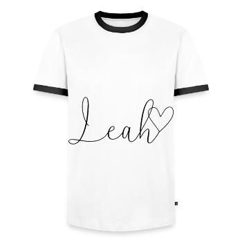 Leah Nom Prénom Fille - T-shirt contrasté Homme - blanc/noir - Devant - AI Model Female 172 light (172cm) & AI Model Male 178 dark (178cm)