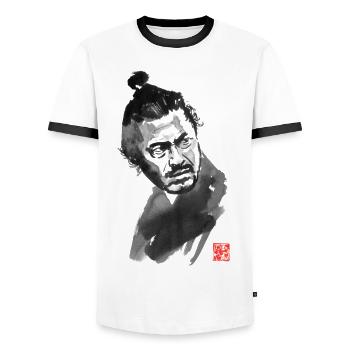 Toshiro Mifune: un grand acteur japonais - T-shirt contrasté Homme - blanc/noir - Devant - AI Model Female 172 light (172cm) & AI Model Male 178 dark (178cm)