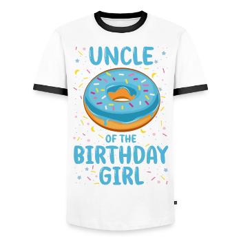 Oncle de l’enfant d’anniversaire fille - T-shirt contrasté Homme - blanc/noir - Devant - AI Model Female 172 light (172cm) & AI Model Male 178 dark (178cm)