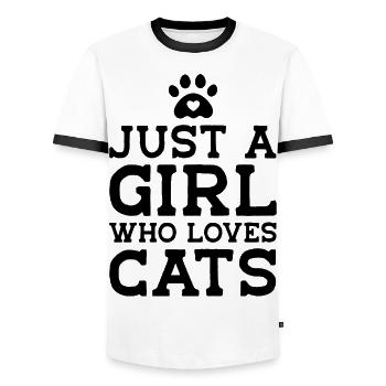 Just A Girl Who Loves Cats Cat Owner Cat Lover Tra - Männer Kontrast-T-Shirt - Weiß/Schwarz - Vorne - AI Model Female 172 light (172cm) & AI Model Male 178 dark (178cm)