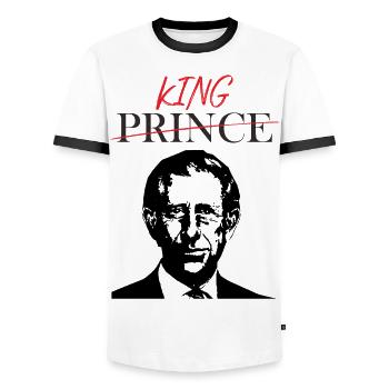I AM THE KING NOW - Men's Ringer Shirt - white/black - Front - AI Model Female 172 light (172cm) & AI Model Male 178 dark (178cm)