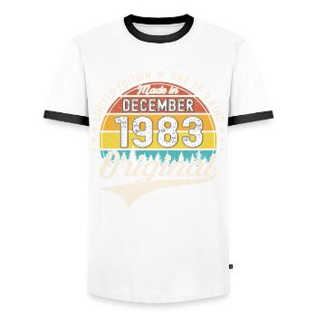 Original December 1983 39th birthday gift - Men's Ringer Shirt - white/black - Front - AI Model Female 172 light (172cm) & AI Model Male 178 dark (178cm)