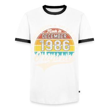 Original December 1986 36th Birthday Gift - Men's Ringer Shirt - white/black - Front - AI Model Female 172 light (172cm) & AI Model Male 178 dark (178cm)