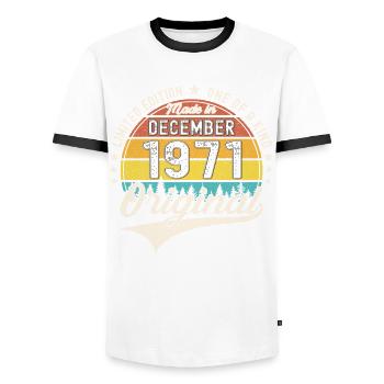 Original December 1971 51st Birthday Gift - Men's Ringer Shirt - white/black - Front - AI Model Female 172 light (172cm) & AI Model Male 178 dark (178cm)
