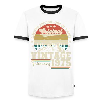 Février né 1975 48ème anniversaire cadeau homme - T-shirt contrasté Homme - blanc/noir - Devant - AI Model Female 172 light (172cm) & AI Model Male 178 dark (178cm)