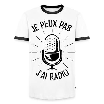 Je peux pas j'ai radio. Cadeau animateur radio. - T-shirt contrasté Homme - blanc/noir - Devant - AI Model Female 172 light (172cm) & AI Model Male 178 dark (178cm)