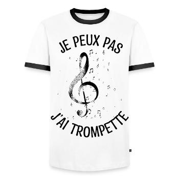 Je peux j'ai trompette. Cadeau Trompette Jazz. - T-shirt contrasté Homme - blanc/noir - Devant - AI Model Female 172 light (172cm) & AI Model Male 178 dark (178cm)