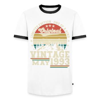 30th Birthday Man May Vintage 1993 Vintage - Men's Ringer Shirt - white/black - Front - AI Model Female 172 light (172cm) & AI Model Male 178 dark (178cm)
