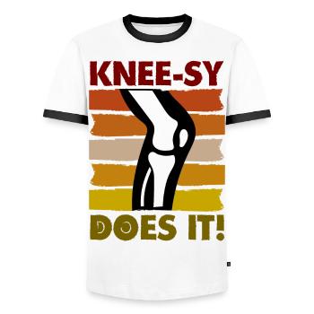 Knee-sy does it! - Männer Kontrast-T-Shirt - Weiß/Schwarz - Vorne - AI Model Female 172 light (172cm) & AI Model Male 178 dark (178cm)