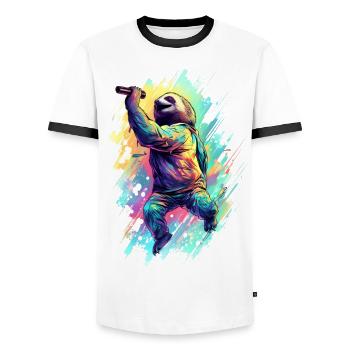 Singendes Faultier - Männer Kontrast-T-Shirt - Weiß/Schwarz - Vorne - AI Model Female 172 light (172cm) & AI Model Male 178 dark (178cm)