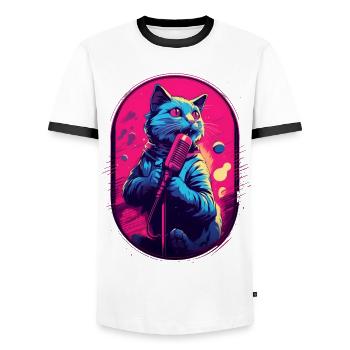 Singing Cat Microphone - Men's Ringer Shirt - white/black - Front - AI Model Female 172 light (172cm) & AI Model Male 178 dark (178cm)