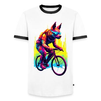 Chien à vélo / vélo de route, par NeonCat - T-shirt contrasté Homme - blanc/noir - Devant - AI Model Female 172 light (172cm) & AI Model Male 178 dark (178cm)