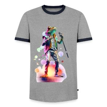 Singing Frog Schlager, par NeonCat - T-shirt contrasté Homme - gris/marine  - Devant - AI Model Female 172 light (172cm) & AI Model Male 178 light (178cm)