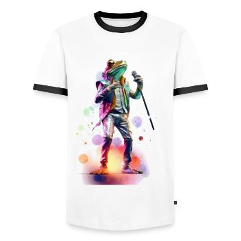 Singing Frog Schlager, par NeonCat - T-shirt contrasté Homme - blanc/noir - Devant - AI Model Female 172 light (172cm) & AI Model Male 178 dark (178cm)