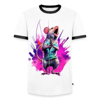 Singende Maus mit Mikrofon - Männer Kontrast-T-Shirt - Weiß/Schwarz - Vorne - AI Model Female 172 light (172cm) & AI Model Male 178 dark (178cm)