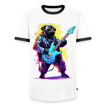 Bass playing dog - Men's Ringer Shirt - white/black - Front - AI Model Female 172 light (172cm) & AI Model Male 178 dark (178cm)