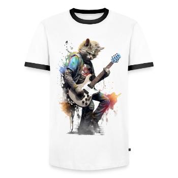 Gitarre spielende Katze Punk - Männer Kontrast-T-Shirt - Weiß/Schwarz - Vorne - AI Model Female 172 light (172cm) & AI Model Male 178 dark (178cm)