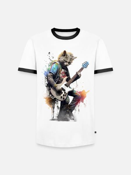 Guitar Playing Cat Punk - Men's Ringer Shirt - white/black