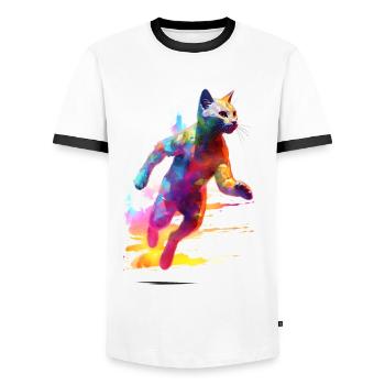 Joggende Katze - Männer Kontrast-T-Shirt - Weiß/Schwarz - Vorne - AI Model Female 172 light (172cm) & AI Model Male 178 dark (178cm)