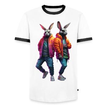 Hip Hop Hasen - Männer Kontrast-T-Shirt - Weiß/Schwarz - Vorne - AI Model Female 172 light (172cm) & AI Model Male 178 dark (178cm)