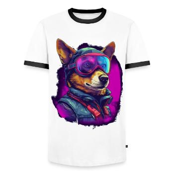 Dog as pilot with aviator goggles - Men's Ringer Shirt - white/black - Front - AI Model Female 172 light (172cm) & AI Model Male 178 dark (178cm)