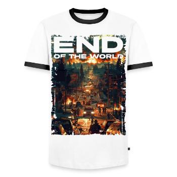 Zombie Apocalypse - End of the World 02 - Men's Ringer Shirt - white/black - Front - AI Model Female 172 light (172cm) & AI Model Male 178 dark (178cm)